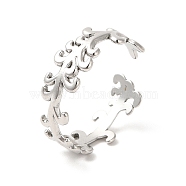 304 Stainless Steel Leafy Branch Open Cuff Ring for Women, Stainless Steel Color, US Size 8 3/4(18.7mm)(RJEW-E063-21P)
