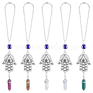 1 Set Hamsa Hand & Evil Eye Hanging Ornament with Bullet Gemstone Charm, for Protection Home & Car Rear View Mirror Hanging Accessories, 220mm, 5pcs/set(PALLOY-FH0007-43B)