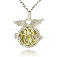 Silver Color Plated Brass Hollow Round Cage Pendants, with No Hole Spray Painted Brass Ball Beads, Dark Khaki, 26x26x19mm, Hole: 3x8mm(KK-J230-08S)