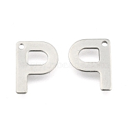 304 Stainless Steel Pendants, Alphabet, Stainless Steel Color, 11x8.5x0.8mm, Hole: 1mm(X-STAS-O072-P)