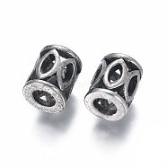 304 Stainless Steel European Beads, Large Hole Beads, Column, Antique Silver, 9.5x8mm, Hole: 4mm(STAS-G204-20AS)