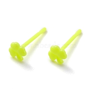 Eco-Friendly Plastic Stud Earrings, Shamrock, Green Yellow, 4.5x4.5x1mm, Pin: 0.8mm(EJEW-H120-04C-01)