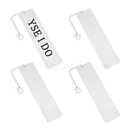 4Pcs Rectangle 201 Stainless Steel Blank Bookmarks, with 304 Stainless Steel Twisted Chains Curb Chain & Cross Charms, Stainless Steel Color, 199mm(AJEW-UN00003)