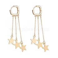 Brass Star Chain Tassel Dangle Hoop Earrings, 304 Stainless Steel Jewelry for Women, Golden, 57mm, Pin: 0.9mm(EJEW-TA00109)
