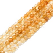 Natural Citrine Beads Strands, Faceted, Round, 4mm, Hole: 0.8mm, about 108pcs/strand, 15.16''~15.55''(38.5~39.5cm)(G-P457-A03-22)