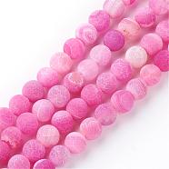Natural Fire Crackle Agate Bead Strands, Frosted, Dyed, Round, Hot Pink, 8x7mm, Hole: 1.5mm, about 48pcs/strand, 13.58 inch(34.5cm)(G-S216-8mm-07)