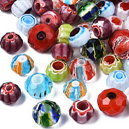 Handmade Millefiori Lampwork Beads, Faceted, Rondelle, Mixed Color, 9.5~12x6.5~8mm, Hole: 1~5mm, about 100pcs/bag(LAMP-N029-002)