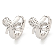 Rhodium Plated 925 Sterling Silver Hoop Earring, Bowknot, Platinum, 15x11.5mm(EJEW-Z046-01P)
