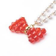 Bowknot Transparent Acrylic Pendant Necklaces, with Brass Beaded Chain, Golden, Red, 15.79 inch(40.1cm)(X1-NJEW-TA00002)