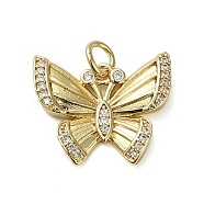 Brass Micro Pave Clear Cubic Zirconia Pendants, Butterfly, Real 18K Gold Plated, 15.5x18x2.5mm(X-KK-U005-01N-G)