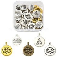 30Pcs 5 Styles Tibetan Style Alloy Pendants, Mixed Shapes, Mixed Color, 16~20x13~15x3~4.5mm, Hole: 1~2mm(FIND-YW0003-34)