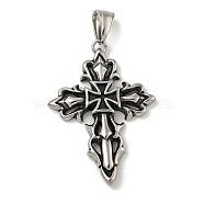 316 Surgical Stainless Steel Pendants, Cross, Antique Silver, 43.5x33x5mm, Hole: 4.5x8.5mm(STAS-Z073-72AS-03)