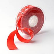 Snowflake Polyester Grosgrain Ribbon for Christmas, Red, 1 inch(25mm), about 100yards/roll(91.44m/roll)(SRIB-K002-25mm-D01)