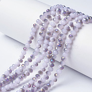 Electroplate Glass Beads Strands, Imitation Jade, Half Purple Plated, Faceted, Rondelle, Lilac, 4x3mm, Hole: 0.4mm, about 113~115pcs/strand, 41~42cm(EGLA-A034-J4mm-F01)