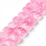 Transparent Glass Beads Strands, Lotus, Hot Pink, 10x14x7mm, Hole: 0.8mm, about 38pcs/strand, 14.17 inch(36cm)(X-GLAA-F114-01E)