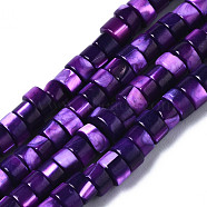 Natural Trochus Shell Beads Strands, Dyed, Flat Round/Disc, Heishi Beads, Indigo, 4x2mm, Hole: 0.8mm, about 154~160pcs/strand, 14.96~15.75 inch(38~40cm)(SHEL-S278-027A)