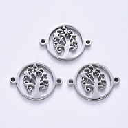 201 Stainless Steel Links Connectors, Laser Cut, Flat Round with Tree, Stainless Steel Color, 14.5x19.5x1.5mm, Hole: 1.2mm(STAS-S114-19)