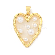 Rack Plating Brass & Epoxy Resin Pendants, Heart Charms with Plastic Beads, Long-Lasting Plated, Lead Free & Cadmium Free, Real 18K Gold Plated, 25x20.5x5mm, Hole: 5x3mm(KK-C059-10A-G)