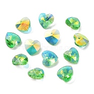Electroplate Glass Charms, AB Color Plated, Faceted Heart, Lime, 10x10x5~5.5mm, Hole: 1~1.2mm(GGLA-Z002-02A)