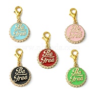 Beer Cap Alloy Enamel Pendants Decorations, with Alloy Lobster Claw Clasps, Mixed Color, 34mm(HJEW-JM01251)
