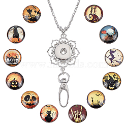 DIY Interchangeable Dome Office Lanyard ID Badge Holder Necklace Making Kit, Including Brass Snap Buttons, Alloy Snap Keychain Making, 304 Stainless Steel Cable Chains Necklaces, Halloween Themed Pattern, Button: 18.5x9mm, 12Pcs/set, 1 Set(DIY-SC0021-96A)