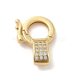 Brass Micro Pave Clear Cubic Zirconia Twister Clasps, Lead Free & Cadmium Free, Long-Lasting Plated, Flat Round, Real 18K Gold Plated, 18x13.5x6mm(KK-Q772-15G)