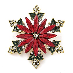 Christmas Theme Golden Zinc Alloy with Rhinestone Brooches, Enamel Pins, Snowflake, 36x36x4mm(JEWB-B018-01AG-07)