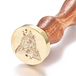 Brass Wax Seal Stamp, with Wooden Handle, for Post Decoration, DIY Card Making, Magic Themed Pattern, Golden, 90x26mm(AJEW-EO44-A14)