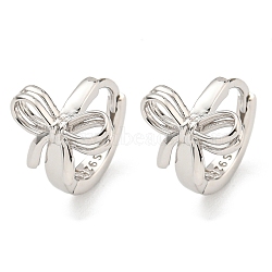 Anti-Tarnish Rhodium Plated 925 Sterling Silver Hoop Earring, Bowknot, Platinum, 15x11.5mm(EJEW-Z046-01P)