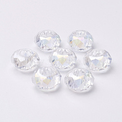 Glass European Beads, Large Hole Beads, No Metal Core, Faceted, Rondelle, Clear, 14x8mm, Hole: 5mm(X-GDA010-01)