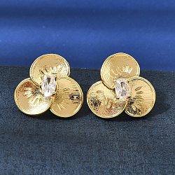 Brass Clear Cubic Zirconia Stud Earrings for Women, Clover, Golden, 19x20mm(EJEW-A162-03G)