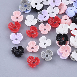 Opaque Resin Bead Caps, 3-Petal, Flower, Mixed Color, 6x6.5x2.5mm, Hole: 1mm(RESI-T040-010)