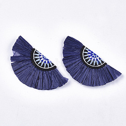 Bohemia Style Raffia Decoration Accessories, with Non-Woven Fabric, Fan Shaped, Dark Blue, 77~91x40~42.5x3.5~5mm(FIND-T060-002D)
