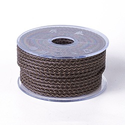 Braided Cowhide Cord, Leather Jewelry Cord, Jewelry DIY Making Material, Coffee, 3mm, about 5.46 yards(5m)/roll(WL-I004-3mm-D-13)