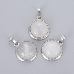 Natural Quartz Crystal Pendants, with Brass Findings, Half Round, Platinum, 23~24x19~20x8~10mm, Hole: 8x5mm(G-L512-B27)