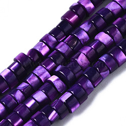 Natural Trochus Shell Beads Strands, Dyed, Flat Round/Disc, Heishi Beads, Indigo, 4x2mm, Hole: 0.8mm, about 154~160pcs/strand, 14.96~15.75 inch(38~40cm)(SHEL-S278-027A)