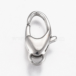 Tarnish Resistant Polished 316 Surgical Stainless Steel Lobster Claw Clasps, Stainless Steel Color, 14.5x8x4mm, Hole: 1.5x3mm(STAS-Z013-05A)