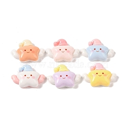 Cartoon Opaque Resin Decoden Cabochons, Good Night Star with Sleeping Hat, Mixed Color, 20.5x26.5x7mm(RESI-S391-19)