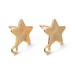 201 Stainless Steel Stud Earring Findings, with Horizontal Loop and 316 Stainless Steel Pin, Star, Real 24K Gold Plated, 13x10mm, Hole: 1.4mm, Pin: 0.7mm(X-STAS-K241-10G)