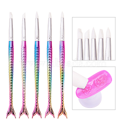 Silicone Nail Art Sculpture Pen Brushes, Soft Silicone Carving Craft Polish, Dotting Tools, Mermaid Fishtail Shape, Mixed Color, 170x15mm(MRMJ-Q059-015)