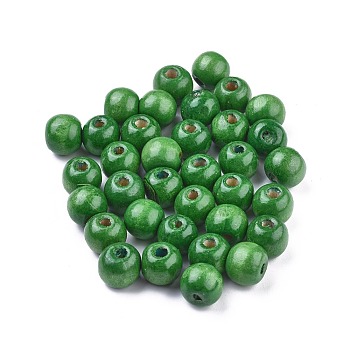 Dyed Natural Wood Beads, Round, Lead Free, Green, 12x11mm, Hole: 4mm, about 1800pcs/1000g