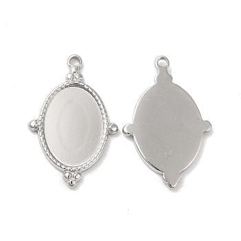 304 Stainless Steel Pendant Cabochon Settings, Oval Charms, Stainless Steel Color, Tray: 14x10mm, 24x15.5x2mm, Hole: 1.4mm