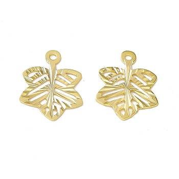 Brass Pendants, Cadmium Free & Lead Free, Leaf Charm, Real 24K Gold Plated, 17x13x0.6mm, Hole: 1.4mm