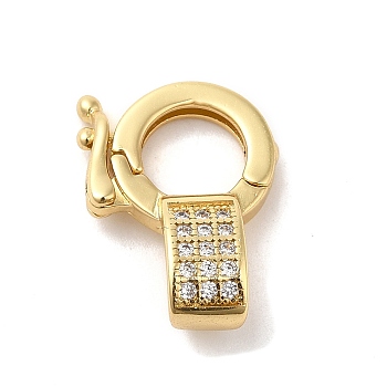 Brass Micro Pave Clear Cubic Zirconia Twister Clasps, Lead Free & Cadmium Free, Long-Lasting Plated, Flat Round, Real 18K Gold Plated, 18x13.5x6mm