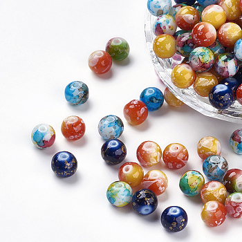 Spray Painted Resin Beads, Round, Mixed Color, 8mm, Hole: 1mm