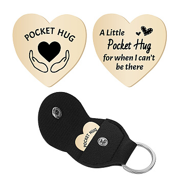 1Pc Heart Shape 201 Stainless Steel Commemorative Decision Maker Coin, Pocket Hug Coin, with 1Pc PU Leather Storage Pouch, Heart Pattern, Heart: 26x26x2mm, Clip: 105x47x1.3mm