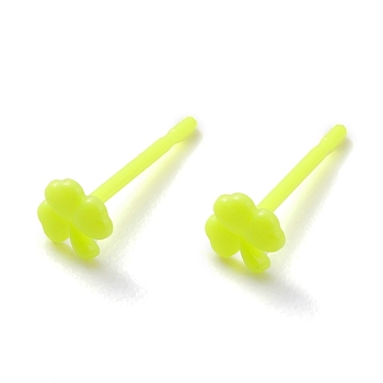 Eco-Friendly Plastic Stud Earrings, Shamrock, Green Yellow, 4.5x4.5x1mm, Pin: 0.8mm