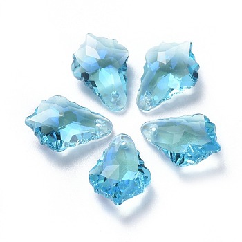 Glass Rhinestone Pendants, Faceted, Maple Leaf, Aquamarine, 16.5x11.5x5.5mm, Hole: 1.2mm