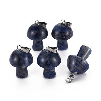 Natural Sodalite Pendants, with Stainless Steel Snap On Bails, Mushroom Shaped, 24~25x16mm, Hole: 5x3mm