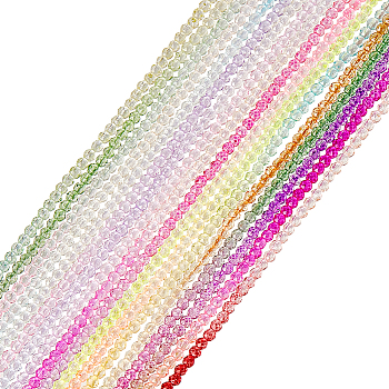 Elite 18 Strands 18 Colors Transparent Gradient Color Glass Beads Strands, Faceted Round, Mixed Color, 2mm, Hole: 0.8mm, about 180~186pcs/strand, 13.98~14.65''(35.5~37.2cm),  1 strand/color